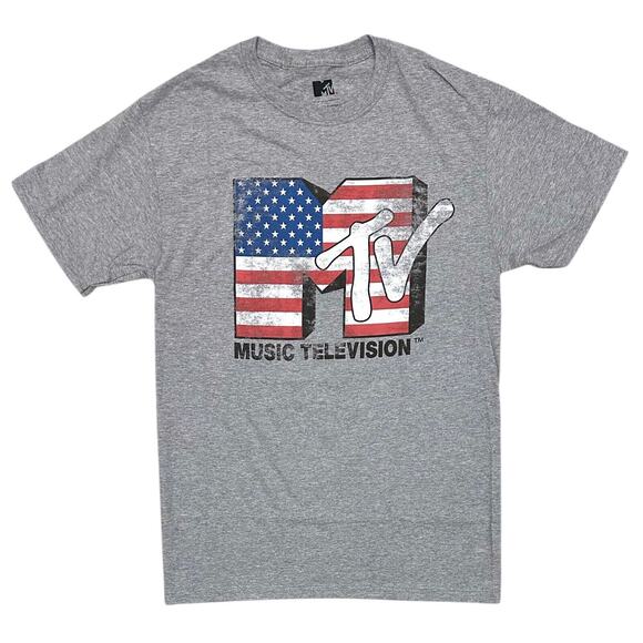 MTV Music Television Men's T-Shirt USA American Flag Distressed Print Tee - Picture 1 of 1